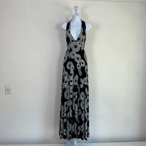 Rachel Pally Black & White Boho Geometric Halter Maxi Dress Size XS Unaltered